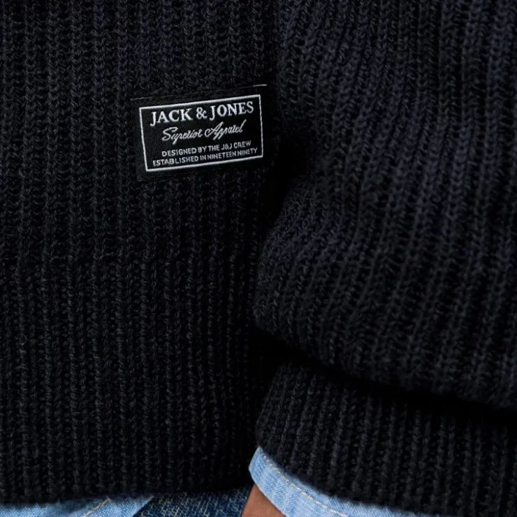 JACK & JONES Gilet zippé en maille tricoté avec col cheminée Homme BLEU FONCE Best