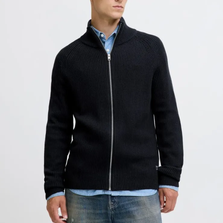 JACK & JONES Gilet zippé en maille tricoté avec col cheminée Homme BLEU FONCE Best