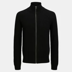 JACK & JONES Gilet zippé en maille tricoté avec col cheminée Homme NOIR Best
