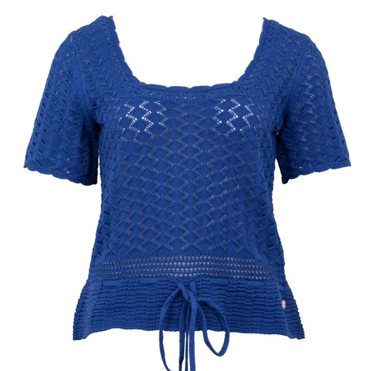 LA PETITE ETOILE Haut roi en maille à nouer col rond Mayla Femme BLEU Outlet