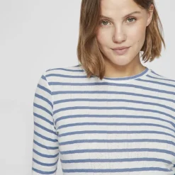 VILA Haut col ras de cou Vivally marinière coton Femme BLEU Clearance