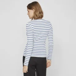 VILA Haut col ras de cou Vivally marinière coton Femme BLEU Clearance