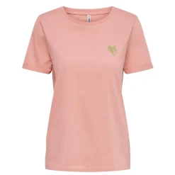 ONLY Haut col rond broderie cœur irisée Femme ROSE Online