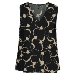 VERO MODA Haut col v imprimé sans manches Femme NOIR Sale