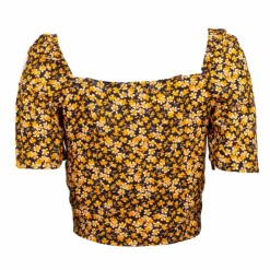 BEST MOUNTAIN Haut court manches courtes col carré à fleurs Femme NOIR Online