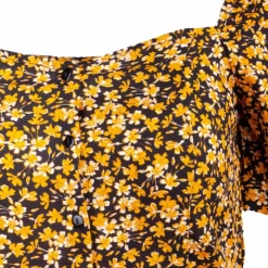 BEST MOUNTAIN Haut court manches courtes col carré à fleurs Femme NOIR Online