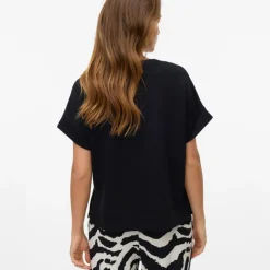 VERO MODA Haut Hali fluide col rond manches courtes Femme NOIR Discount