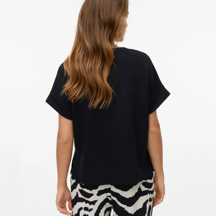 VERO MODA Haut Hali fluide col rond manches courtes Femme NOIR Discount