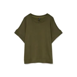 VERO MODA Haut Hali fluide col rond manches courtes Femme KAKI