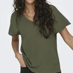 ONLY Haut manches courtes à volants uni Femme KAKI Online