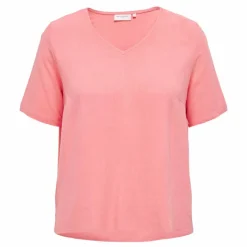 ONLY CARMAKOMA Haut manches courtes col v uni droit Femme ROSE Discount