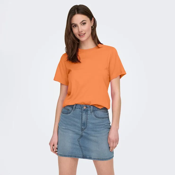 JDY Haut manches courtes Pisa col rond 100% coton cloud dancer Femme ORANGE New