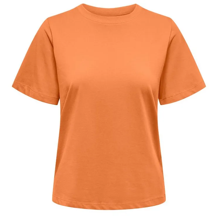 JDY Haut manches courtes Pisa col rond 100% coton cloud dancer Femme ORANGE New