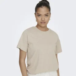 JDY Haut manches courtes Pisa col rond 100% coton cloud dancer Femme BEIGE Discount