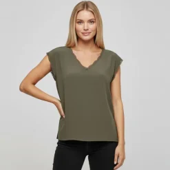 ONLY Haut manches courtes selina kalamata col v Femme KAKI