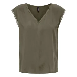 ONLY Haut manches courtes selina kalamata col v Femme KAKI
