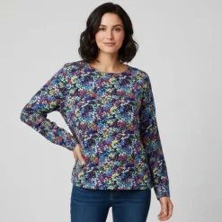 ONLY CARMAKOMA Haut manches longues col rond imprimé Femme MULTICOLORE Discount