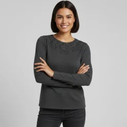 JDY Haut manches longues dentelle décolleté Femme GRIS
