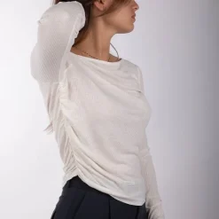 ONLY Haut manches longues transparent à plis henriette bayberry Femme BLANC ECRU Sale