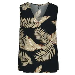 VERO MODA Haut sans manches col v imprimé à feuilles Femme NOIR Hot
