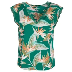 ONLY Haut sans manches col V imprimé tropical Femme VERT Clearance