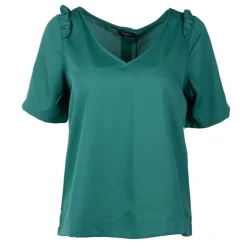 DEELUXE 74 Haut uni col V volants épaules Femme VERT FONCE