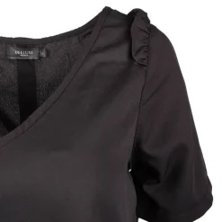 DEELUXE 74 Haut uni col V volants épaules Femme NOIR New