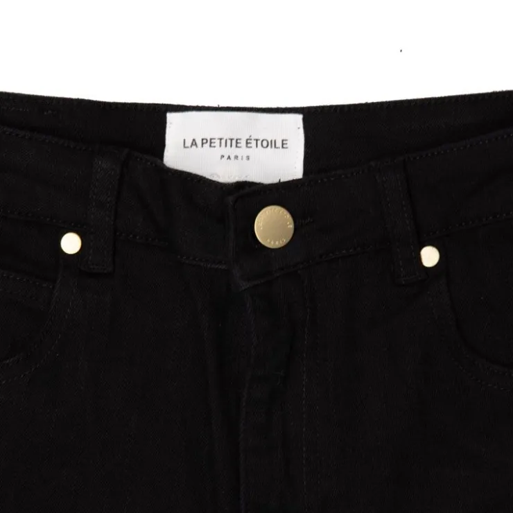 LA PETITE ETOILE Jean denim à ourlets avec motif éthnique Femme NOIR Outlet