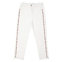 LA PETITE ETOILE Jean denim à ourlets avec motif éthnique Femme BLANC Sale