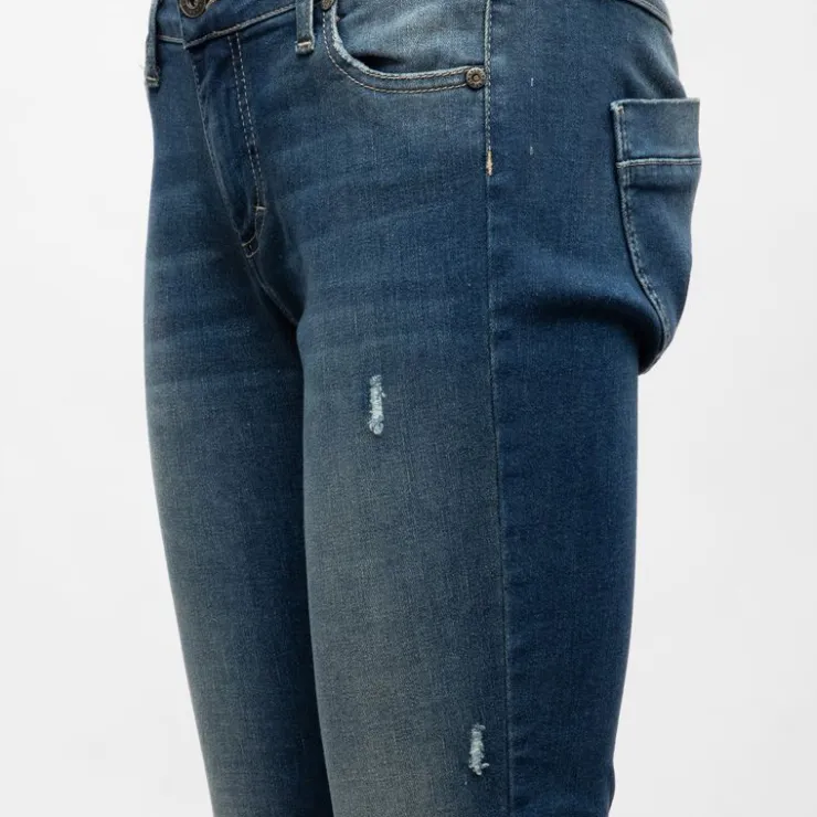 PLEASE Jean denim brut délavé taille basse Femme BLEU Hot