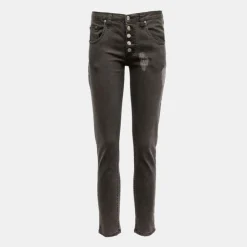PLEASE Jean denim slim à boutons effet déchiré Femme GRIS Outlet