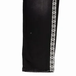 PLEASE Jean denim taille haute regular avec bandes motif éthnique Femme NOIR