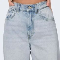 ONLY Jean effet destroy betti baggy taille haute Femme BLEU CLAIR Discount