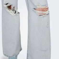 ONLY Jean effet destroy betti baggy taille haute Femme BLEU CLAIR Discount