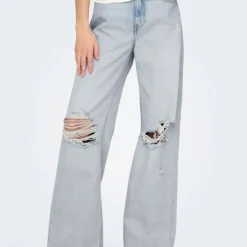 ONLY Jean effet destroy betti baggy taille haute Femme BLEU CLAIR Discount