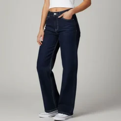 AMERICAN PEOPLE Jean Santana denim coton avec surpiqures blanches Femme BLEU FONCE Sale