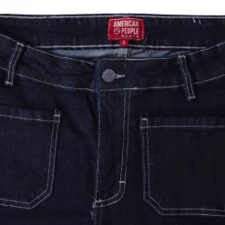 AMERICAN PEOPLE Jean Santana denim coton avec surpiqures blanches Femme BLEU FONCE Sale