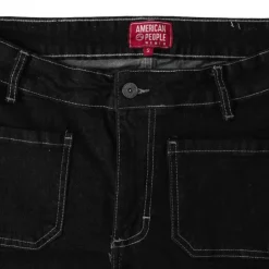 AMERICAN PEOPLE Jean Santana denim coton avec surpiqures blanches Femme NOIR New