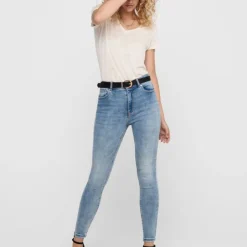 ONLY Jean skinny Mila taille haute avec boutons Femme BLEU CLAIR