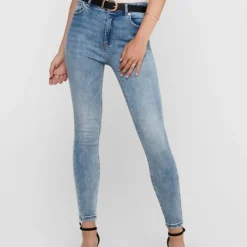 ONLY Jean skinny Mila taille haute avec boutons Femme BLEU CLAIR