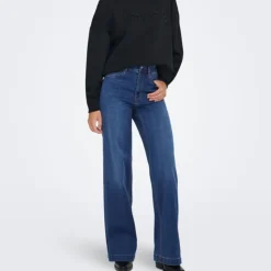 ONLY Jean taille haute coupe large madison royal Femme BLEU FONCE