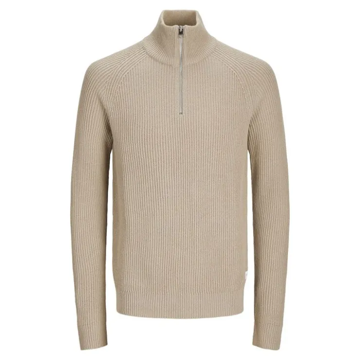 JACK & JONES Jjpannel knit half zip aw24 black Homme BEIGE Hot