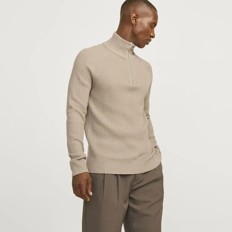 JACK & JONES Jjpannel knit half zip aw24 black Homme BEIGE Hot