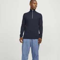 JACK & JONES Jjpannel knit half zip aw24 black Homme BLEU FONCE Best