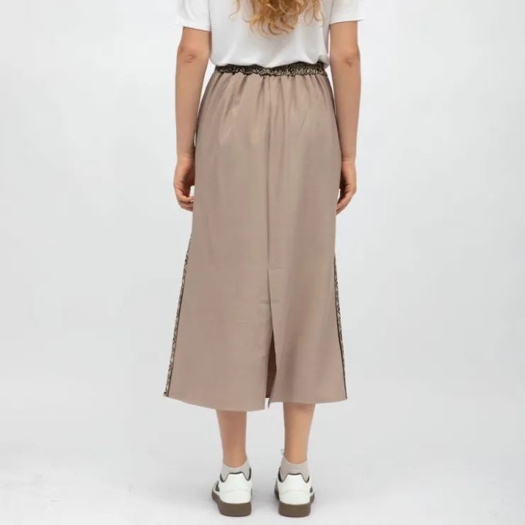 HOLLY AND JOEY Jupe dasy mi longue bandes graphiques avec fente Femme BEIGE Hot