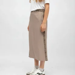 HOLLY AND JOEY Jupe dasy mi longue bandes graphiques avec fente Femme BEIGE Hot