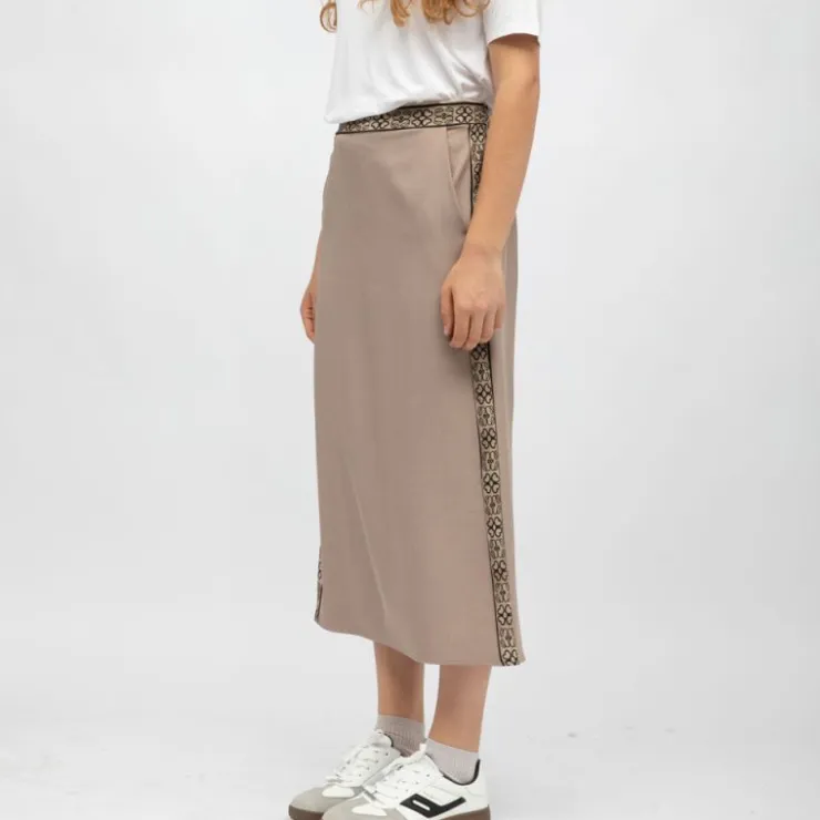 HOLLY AND JOEY Jupe dasy mi longue bandes graphiques avec fente Femme BEIGE Hot