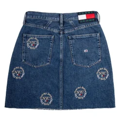 TOMMY HILFIGER Jupe en jean avec broderie en coton Femme BLEU New