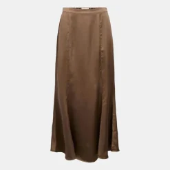 OBJECT Jupe longue droite effet satiné Femme MARRON Hot