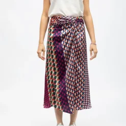 LA PETITE ETOILE Jupe mi longue effet satiné à motifs geométriques jenny Femme MULTICOLORE Clearance
